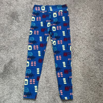 LuLaRoe Leggings OS One Size Blue Yellow Pink Black Red 90’s Art Style